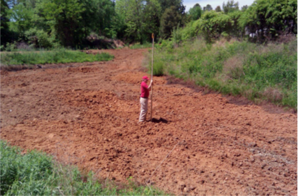 Figure 13. Surveying a properly prepared wetland surface.